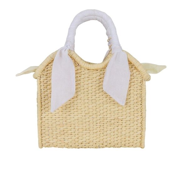 SENSI STUDIO Mini Handbag With Seashell Charm in Natural White New Beach Straw - Picture 2 of 8